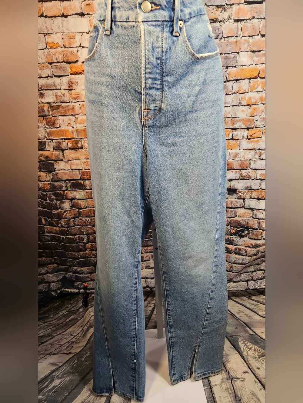 Good American Good Classic Slim Jeans 4 High Rise Ankle Side Slit Premium Denim